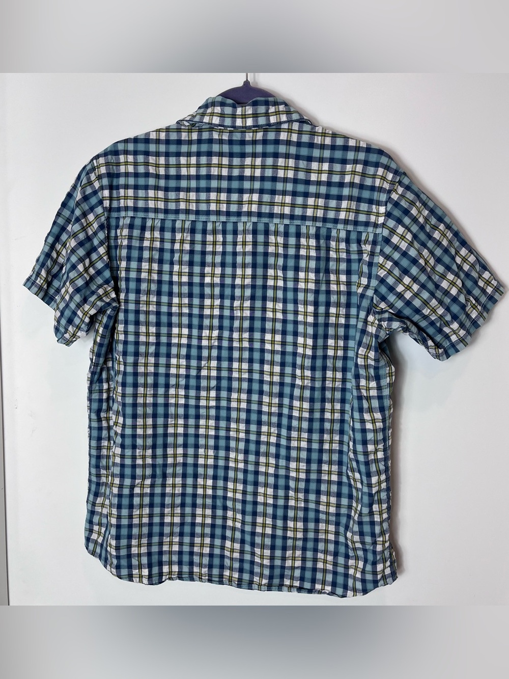 Mountain Hardwear Men's Large Blue Plaid Short Sleeve Shirt Casual Y2K Medium - Picture 5 of 5